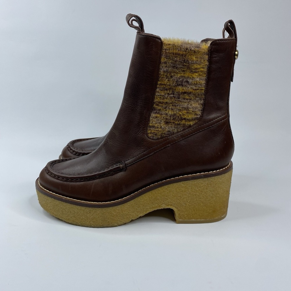 Coach Delaney Brown Leather Platform Chelsea Ankle Boots Womens 9.5B Chunky Lug